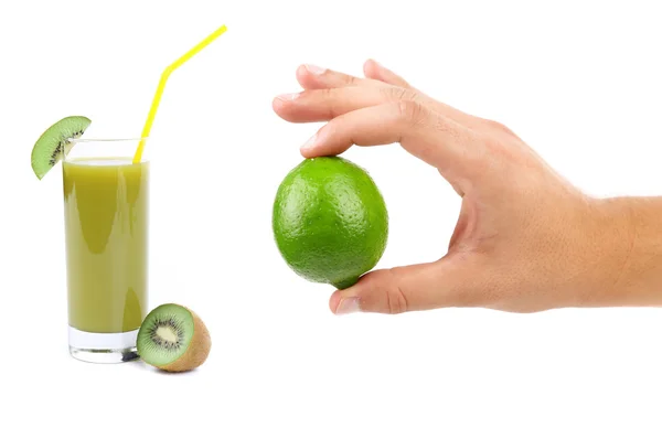 Beeld van groene lime in de hand — Stockfoto