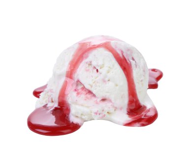 Beyaz dondurma ve kırmızı syrop.