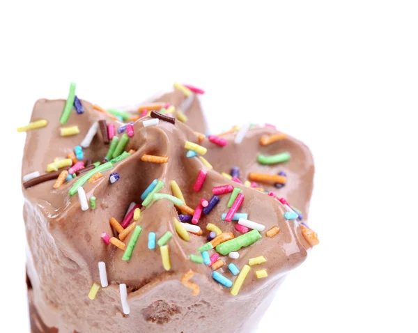 Chocolate ice cream cone. Sprinkles. — Stock Photo, Image
