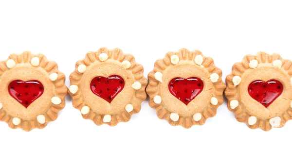 Rij hartvormige aardbei koekje. — Stockfoto