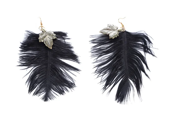 Pair of women's earrings their feathers — Stock Photo, Image