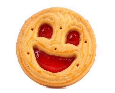 Smiley beyaz bir arka plan üzerinde bisküvi.