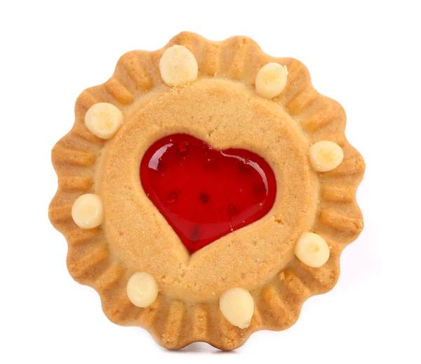 Heart shaped strawberry biscuit. — Stock Photo, Image