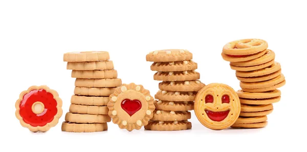 Three stacks of different biscuits. — Stock Photo, Image