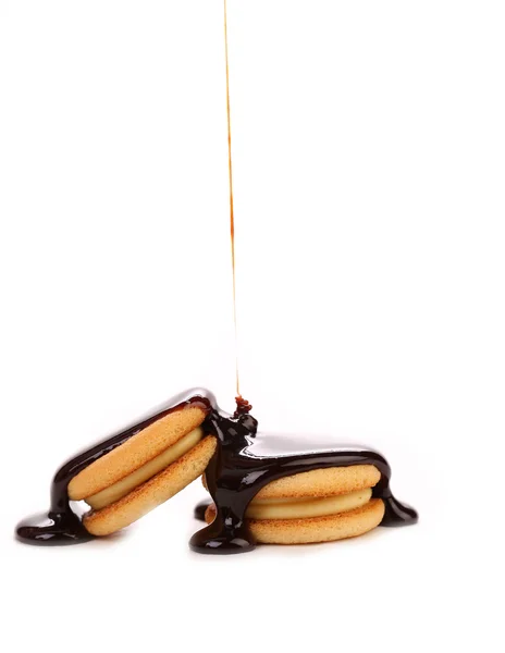 Flusso cioccolato e panino biscotto . — Foto Stock