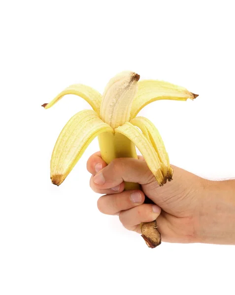 Ruka drží otevřela banán. — Stock fotografie