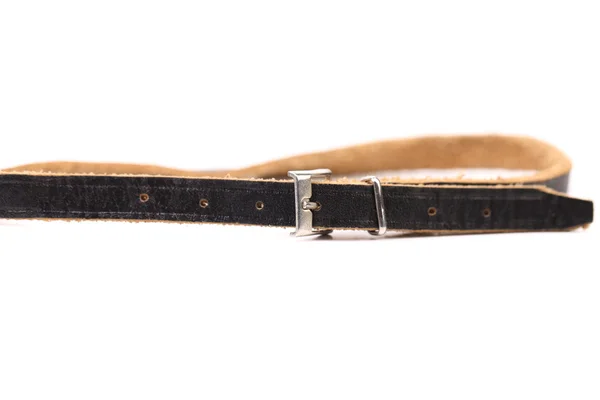 Black leather belt with a rectangular buckle — Stock Photo, Image