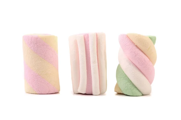 Drei bunte Marshmallow. Nahaufnahme. — Stockfoto