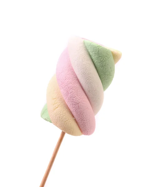 Um marshmallow colorido em um pau. Fechar . — Fotografia de Stock