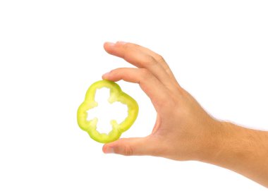 yeşil biber dilim elini tutar.