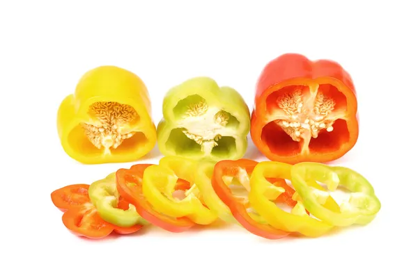 Three half of bell pepper and slices — Stock Photo, Image