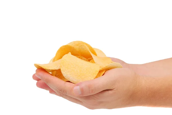 Potato chips op handen. — Stockfoto