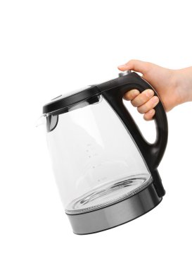 cam elektrikli su ısıtıcısı elini tutar.