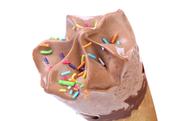 Chocolate ice cream cone. Sprinkles. — Stock Photo, Image