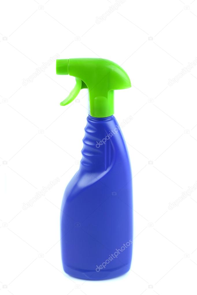Blue plastic spray bottle isolated