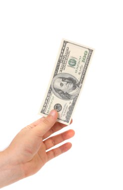 insan eli para ile üzerine beyaz izole