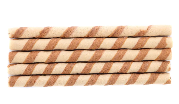 Wall of waffle rolls with chocolate cream. — Stock Photo, Image