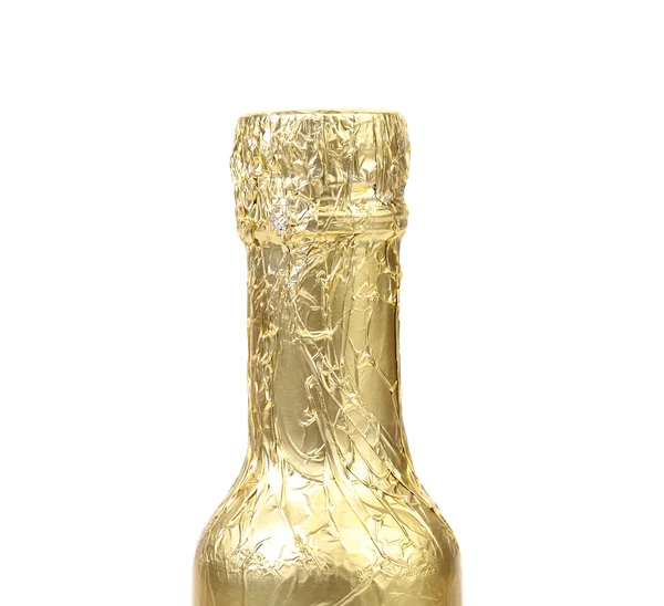 Bottle neck wrapped with gold foil. — Stock Photo, Image
