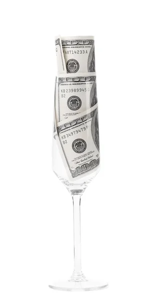 Wine glass with money — Stock Photo, Image