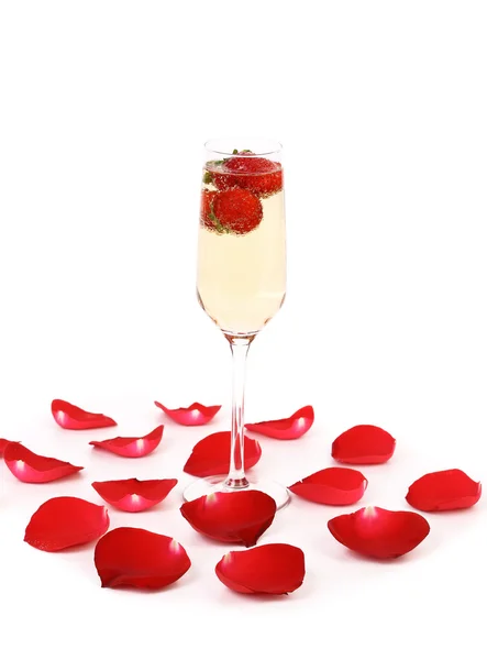 Glass of champagne with strawberry — Stock Photo, Image