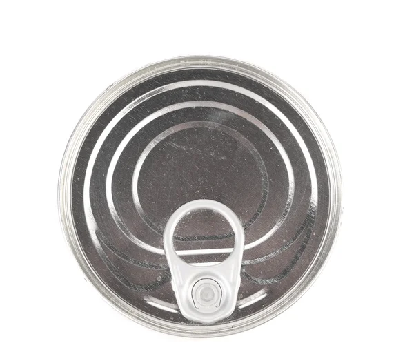 Metal tin conserve can, top view. — Stock Photo, Image