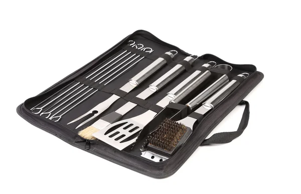 Ensemble d'outils pour barbecue en sac noir . — Photo