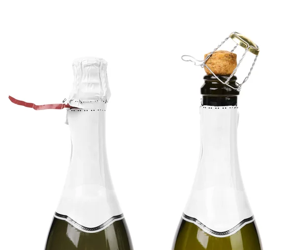 Champagne bottle closed and opened muzzle — Stock Photo, Image