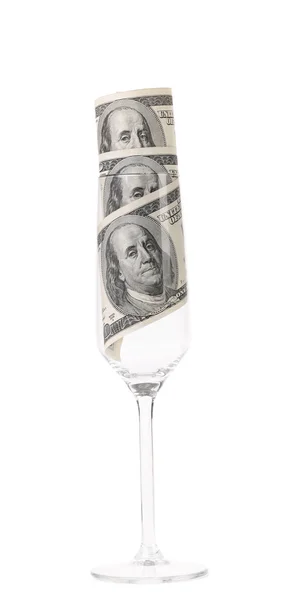 Champagnerglas mit Geld. — Stockfoto