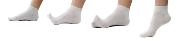 Collage feet in white socks. — Stock Photo, Image