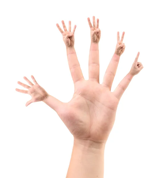 Fem konfigurationer av fingrar på fem gånger. — Stockfoto