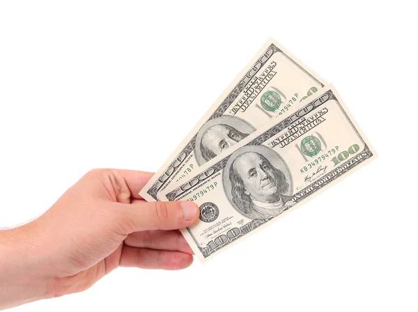 Männliche Hand hält amerikanische Dollarscheine. — Stockfoto