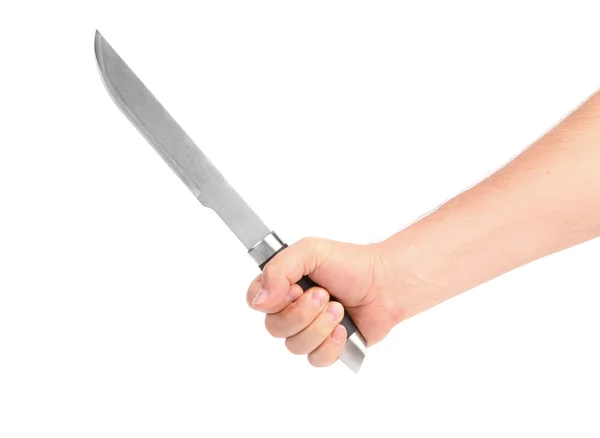 Cuchillo en una mano con aislado sobre blanco — Foto de Stock