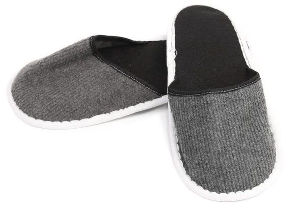 Pair of gray slippers on a white background. — Stock Photo, Image