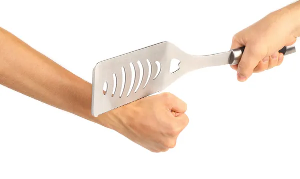 Cut off spatula el. — Stok fotoğraf