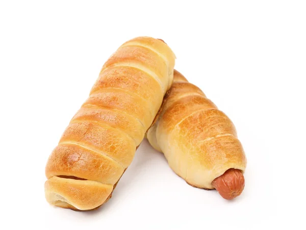 ขนมปังไส้กรอกแยกกันบนพื้นหลังสีขาว — ภาพถ่ายสต็อก