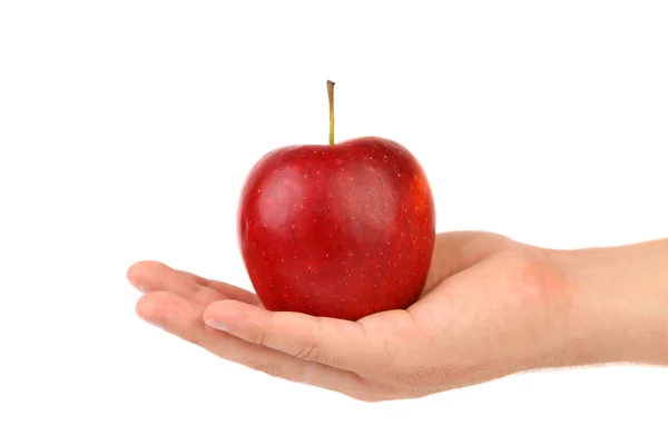 Uomini mano tenendo e mostrando una mela rossa — Foto Stock