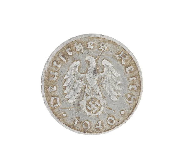Deutsches mynt isolerade på vitt. tillbaka. — Stockfoto
