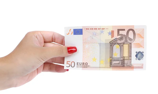 女性手 50 ユーロ紙幣を保持します。 — ストック写真