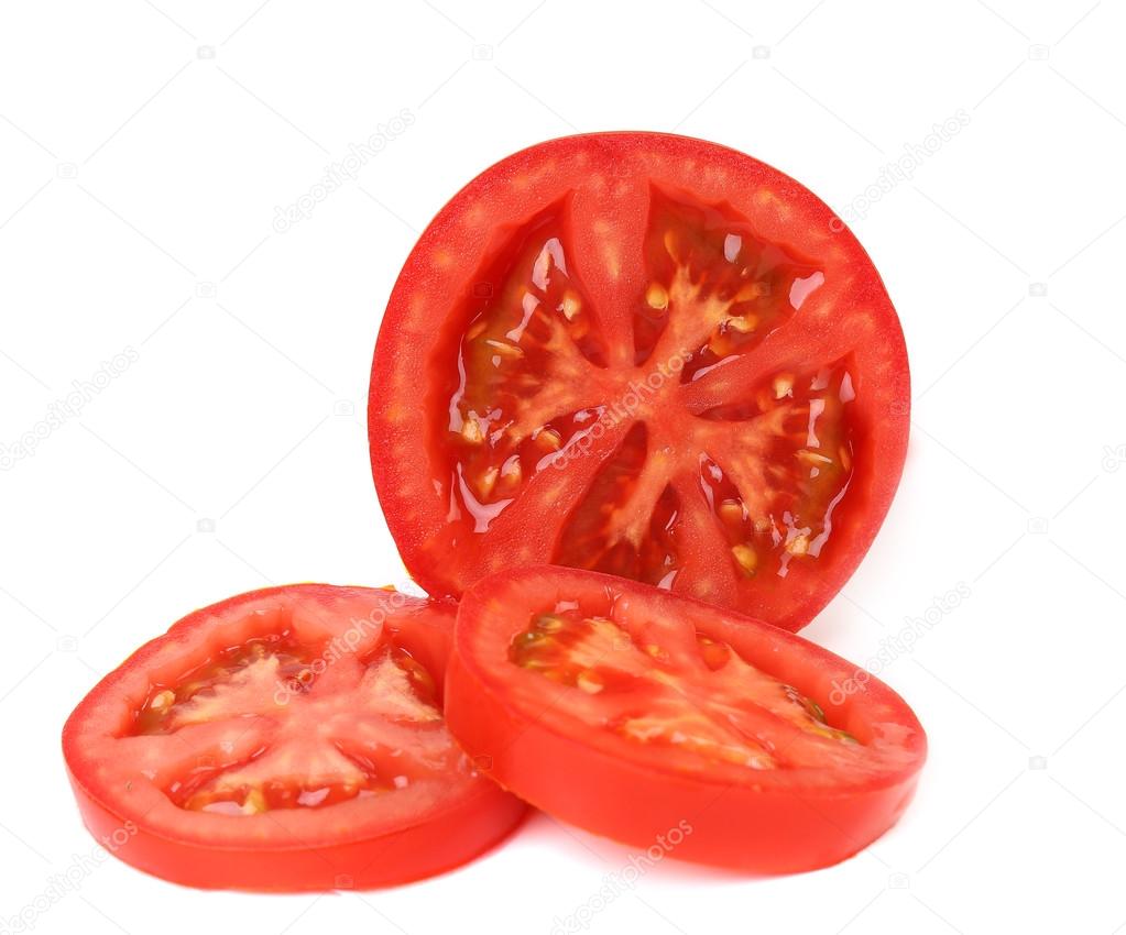 Tomato slice isolated on white background.