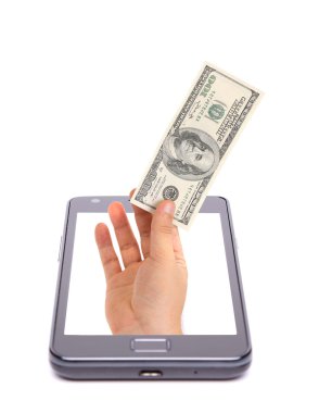 telefon dışında el ve dolar bill.