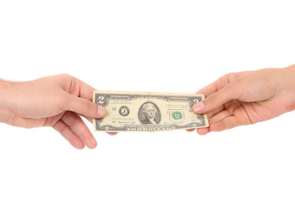 Ręka trzyma amerykański Dolar rachunki — Zdjęcie stockowe