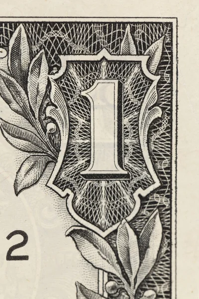 Digit One from dollar banknote close-up