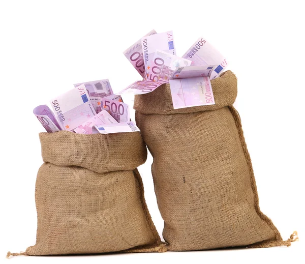 Two bags with many euro banknotes — Stock Photo, Image