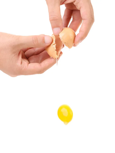 Closeup of broken egg in hand — Stock Photo, Image