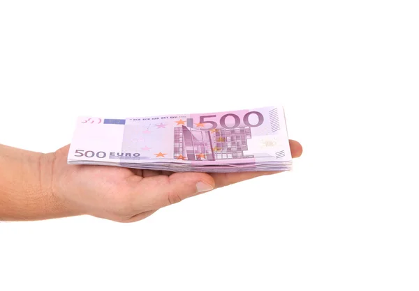 Billete de quinientos euros a mano . — Foto de Stock