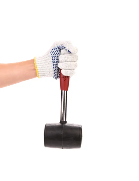 Hand holding hammer on white background — Zdjęcie stockowe