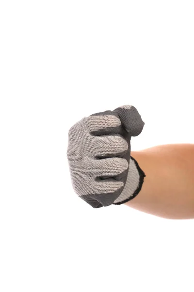 Сильный мужчина, работающий ручной перчаткой, сжимающий кулак — стоковое фото