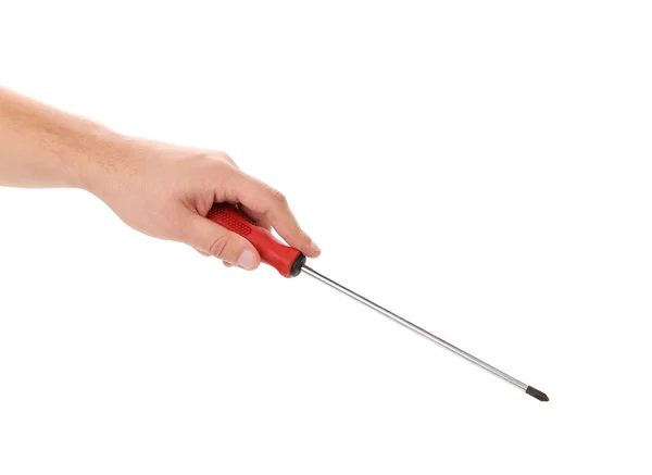 Screwdriver with hand isolated — Stock Photo, Image