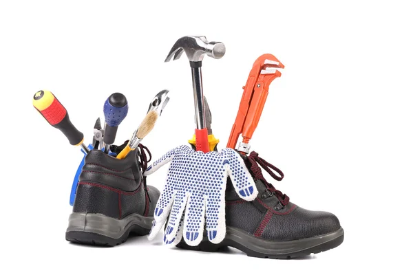 The building tools and boots. — Stock Photo, Image