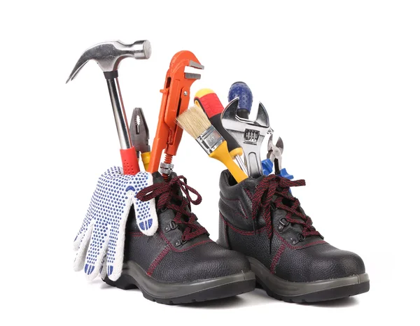 Les outils de construction et les bottes . — Photo